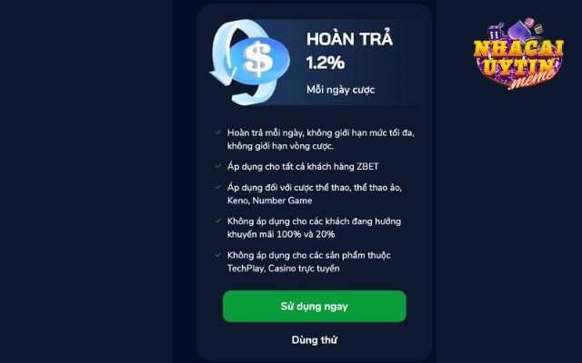 Đặt cược mỗi ngày, nhận hoàn trả hấp dẫn