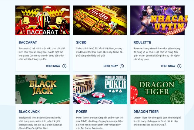 Hạng mục casino 8live đầy đủ sản phẩm