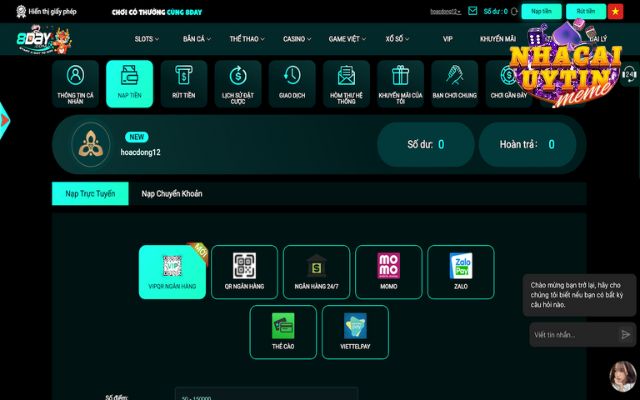Cách nạp tiền 8day cho hội viên