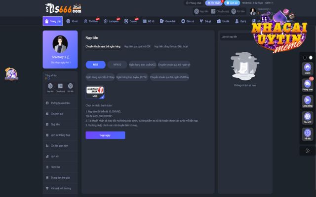 Cách nạp tiền tại S666